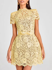 Yellow Crochet Lace Mini Dress