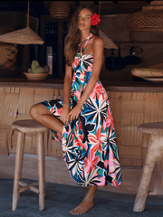 Multicolor Floral Halter Midi Dress
