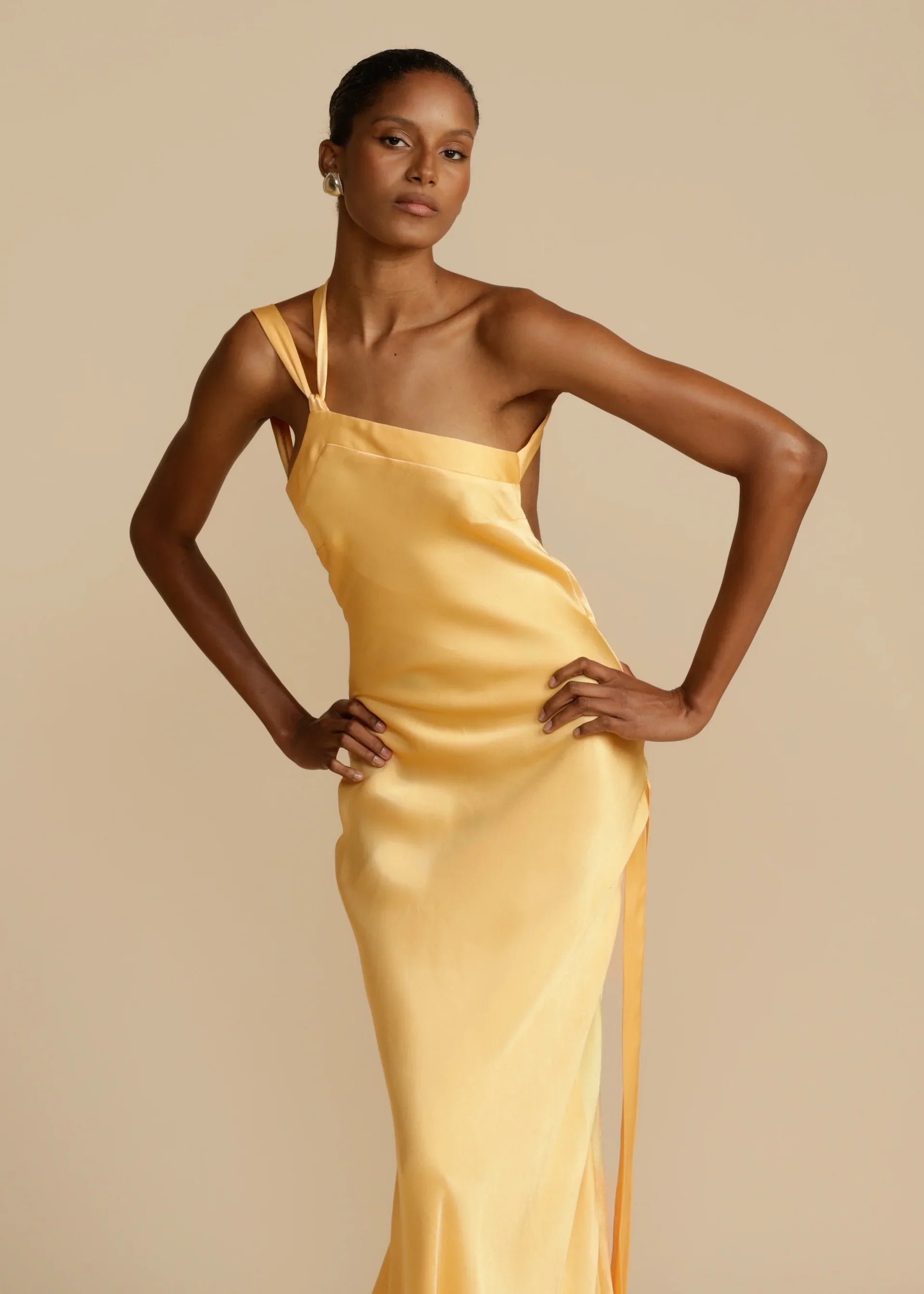 Orange Red Satin One Shoulder Maxi Dress