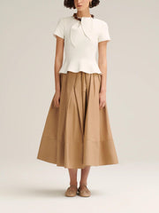 Neck Tie Knit Top & Pleated Suiting Maxi Skirt