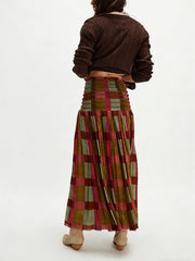Retro Red Pleated Maxi Skirt