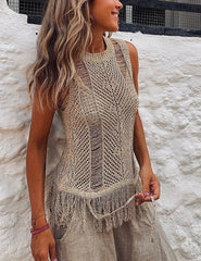 Desert Sleeveless Tassel Knit Top