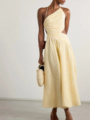 Yellow Striped Midi Dress