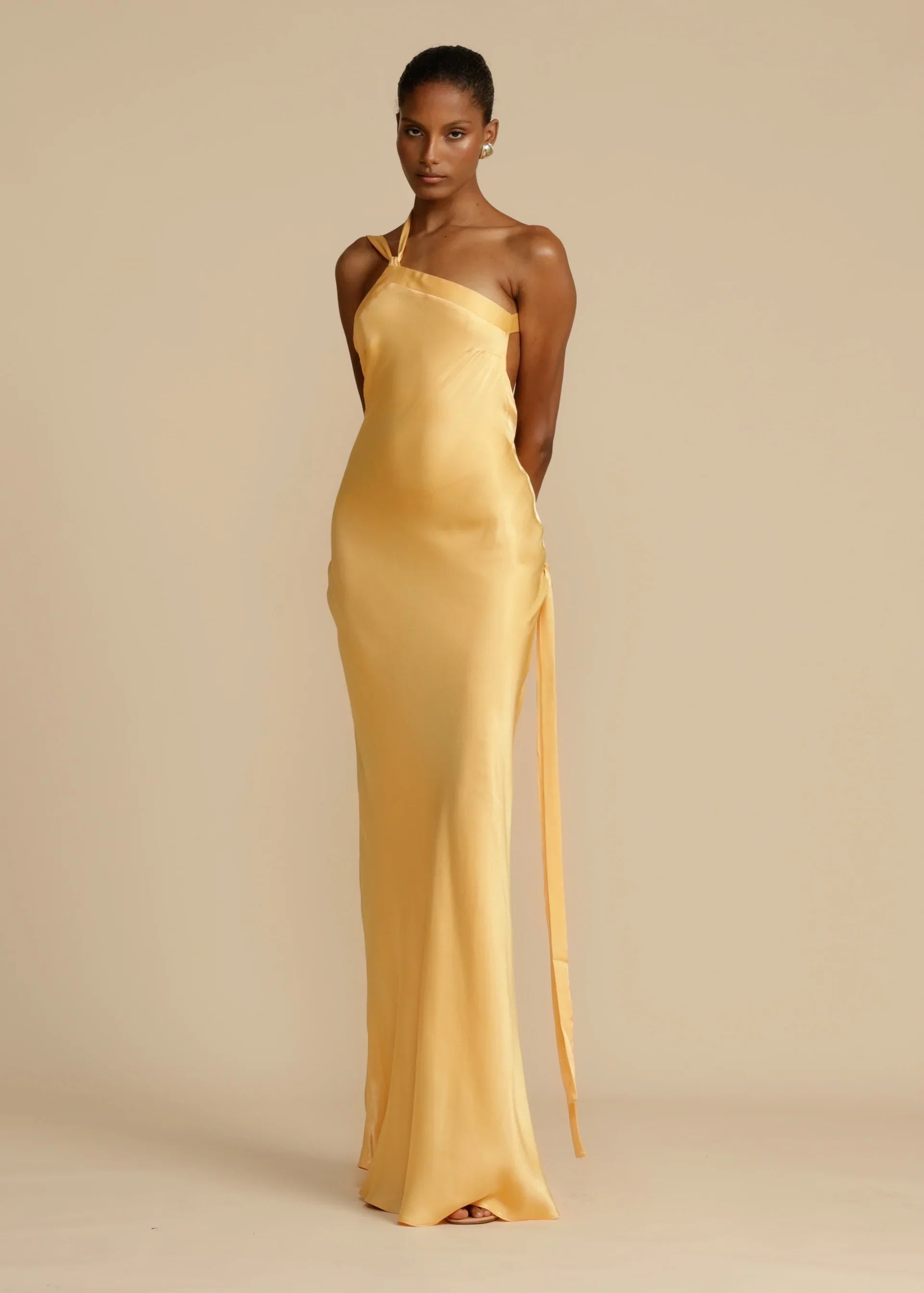 Orange Red Satin One Shoulder Maxi Dress