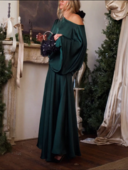 One Shoulder Draped Top &Maxi Skirt Two Piece Set