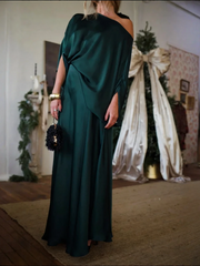 One Shoulder Draped Top &Maxi Skirt Two Piece Set