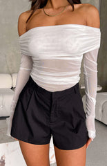 White Mesh Off Shoulder Sheer Top