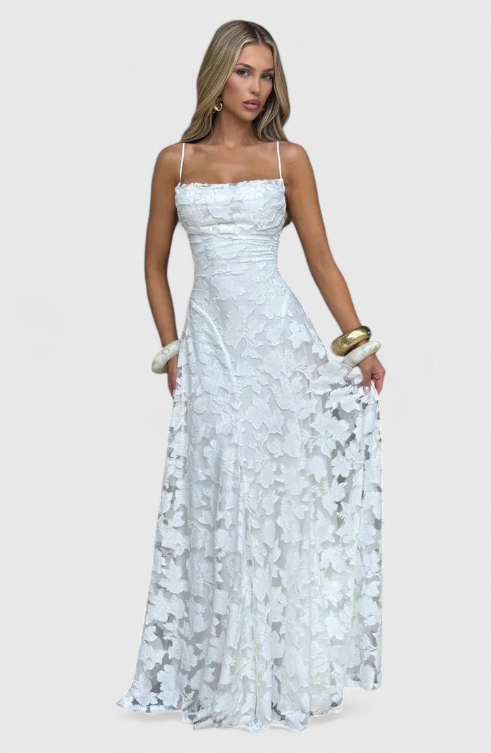 Spaghetti Strap Backless Textured Maxi Dress