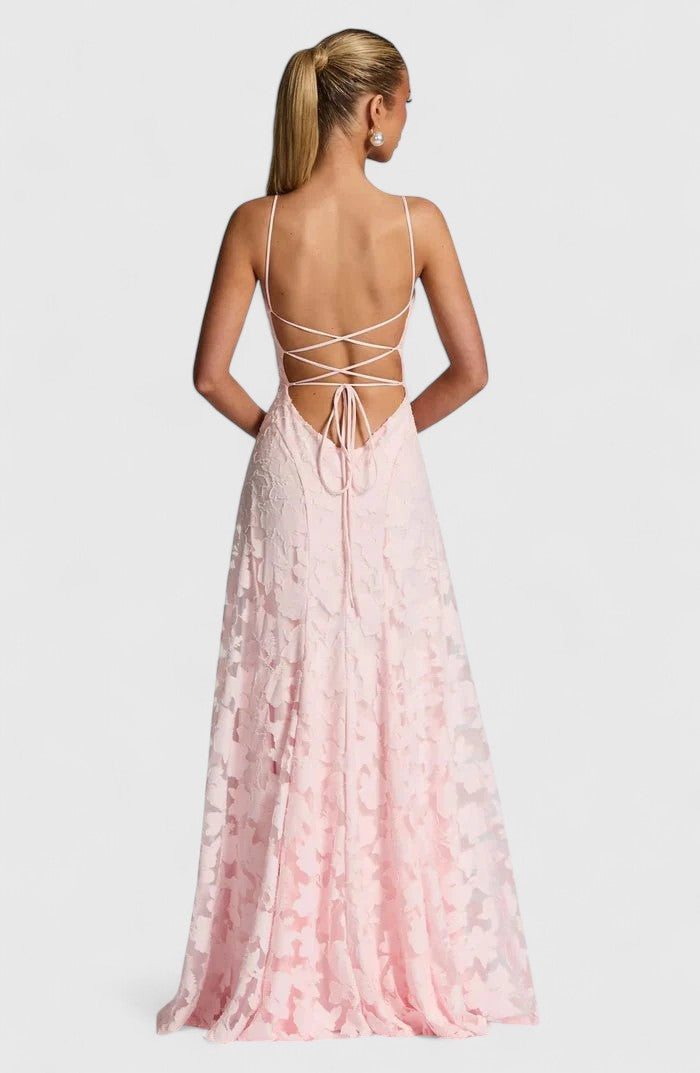 Spaghetti Strap Backless Textured Maxi Dress