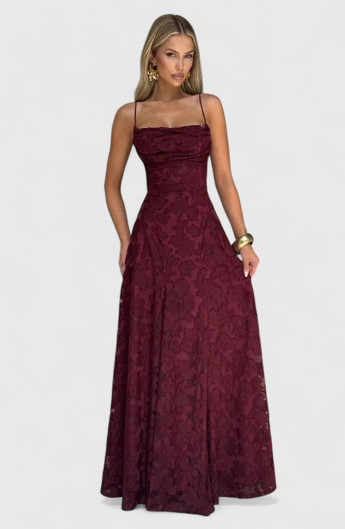 Spaghetti Strap Backless Textured Maxi Dress