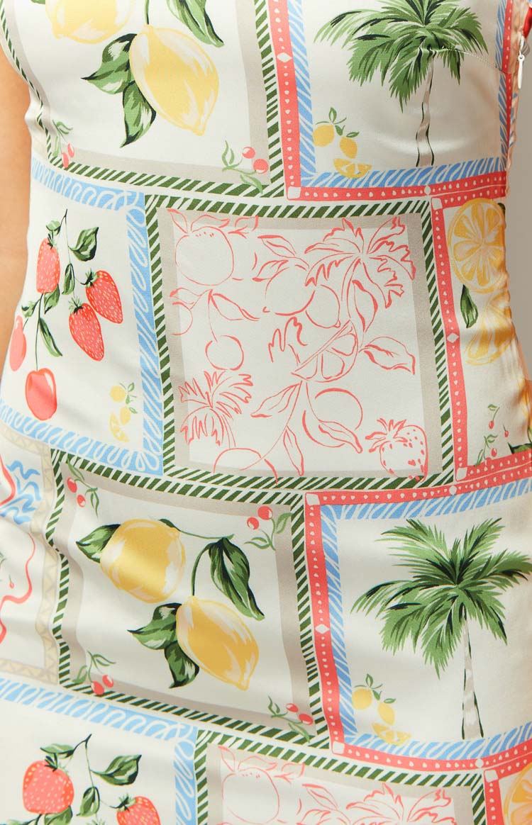 White Satin Roma Print Maxi Dress