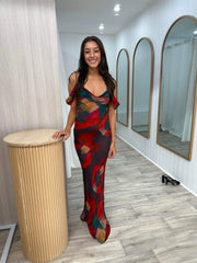 Red And Black Floral Maxi Dress