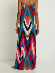Rainbow Striped Strapless Side Slit Maxi Dress