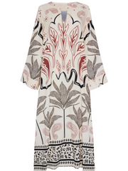 Grey Foliage Print High Slit Maxi Dress