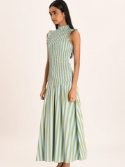 Green Striped Sleeveless Maxi Dress