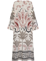 Grey Foliage Print High Slit Maxi Dress