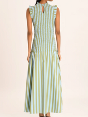 Green Striped Sleeveless Maxi Dress