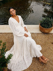 Cream Long Sleeves Maxi Dress