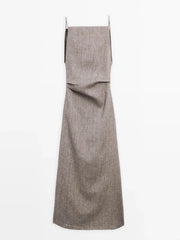 Heather Khaki Linen-Blend Maxi Dress