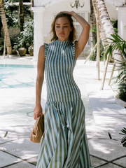 Green Striped Sleeveless Maxi Dress