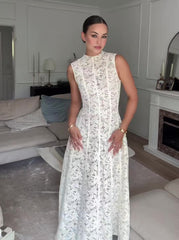 Delicate Lace Sleeveless Midi Dress