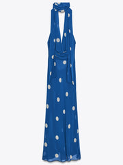 Royal Blue Polka Dot Halter Midi Dress