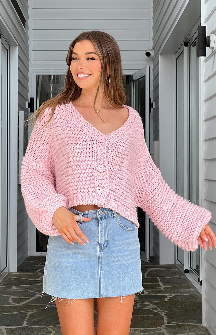 Light Pink Open Front Knit Cardigan