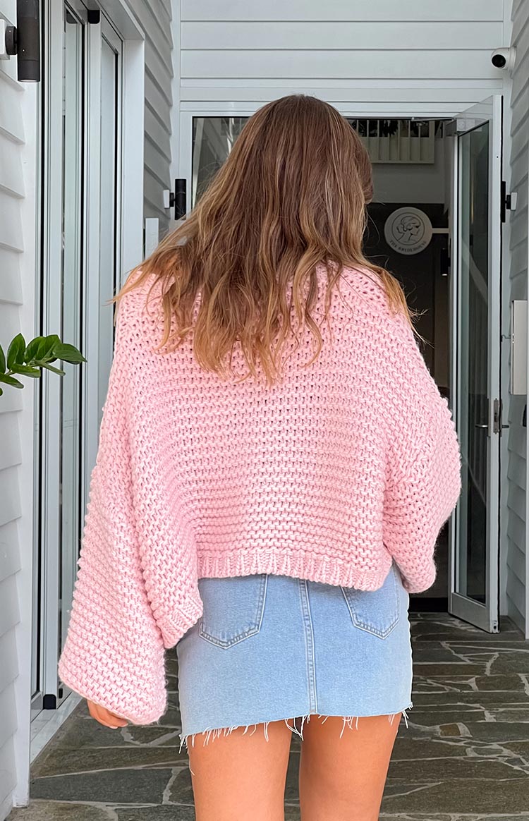 Light Pink Open Front Knit Cardigan