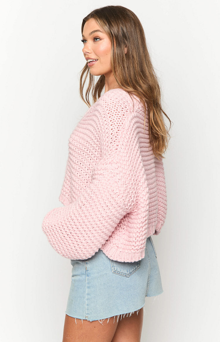 Light Pink Open Front Knit Cardigan