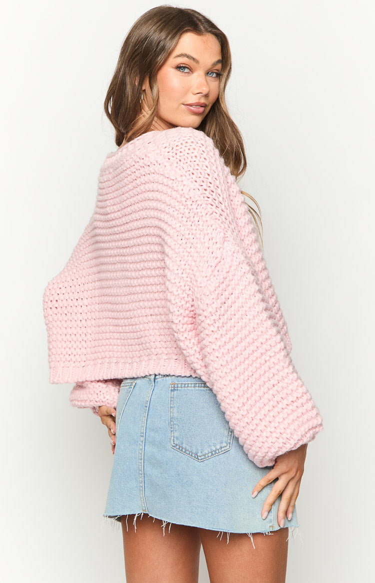 Light Pink Open Front Knit Cardigan