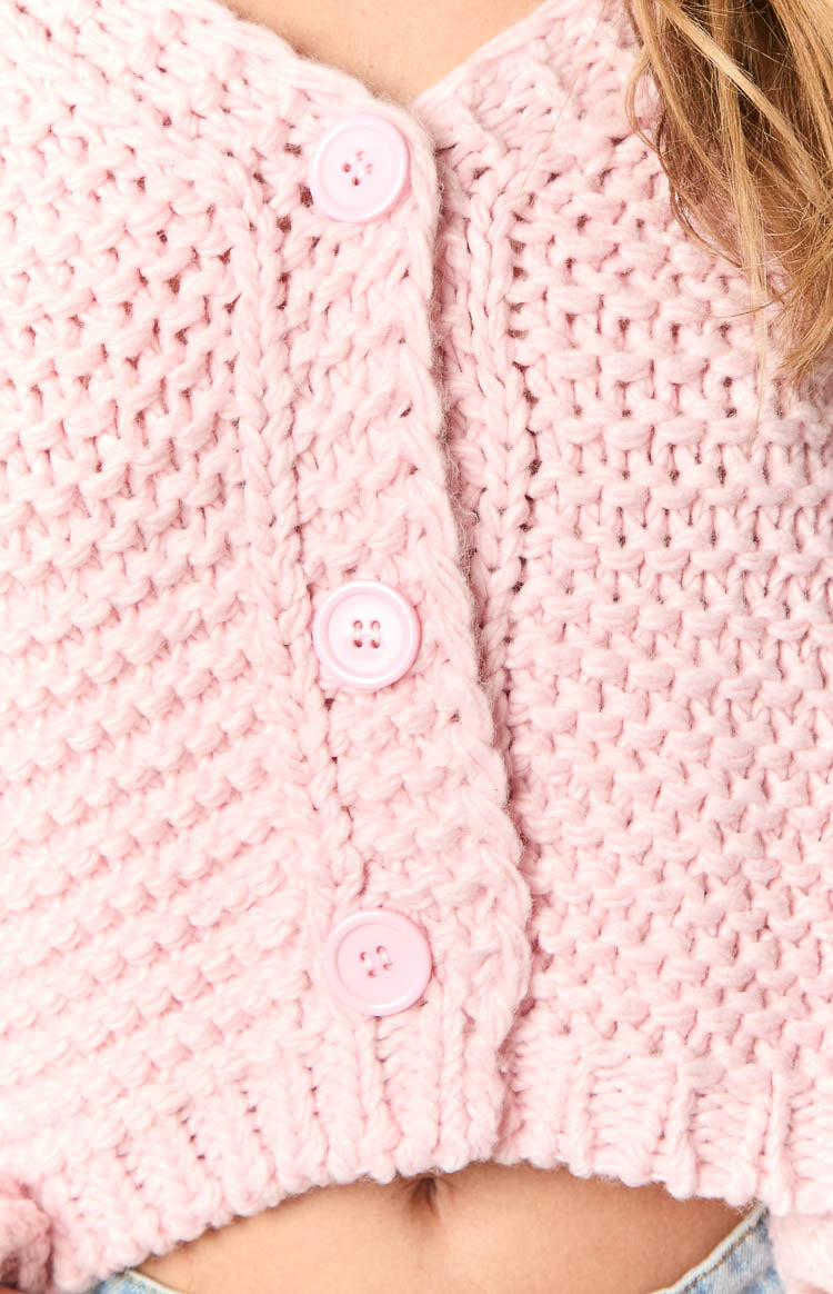 Light Pink Open Front Knit Cardigan