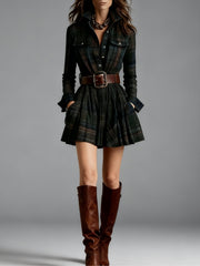 Vintage Tartan Plaid Print Mini Shirt Dress