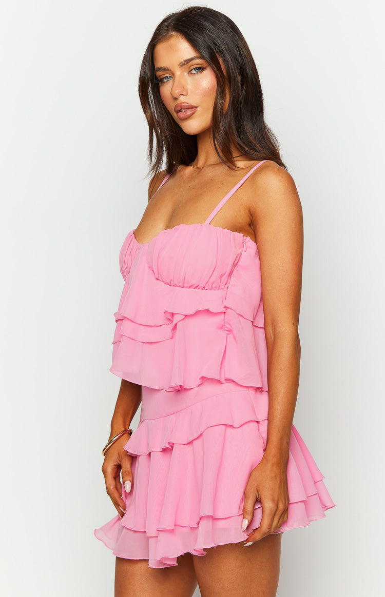 Pink Ruffle Slip Mini Dress