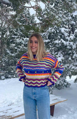 Blue Rainbow Striped Knit Sweater