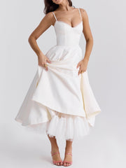 White Tulle Slip Midi Dress