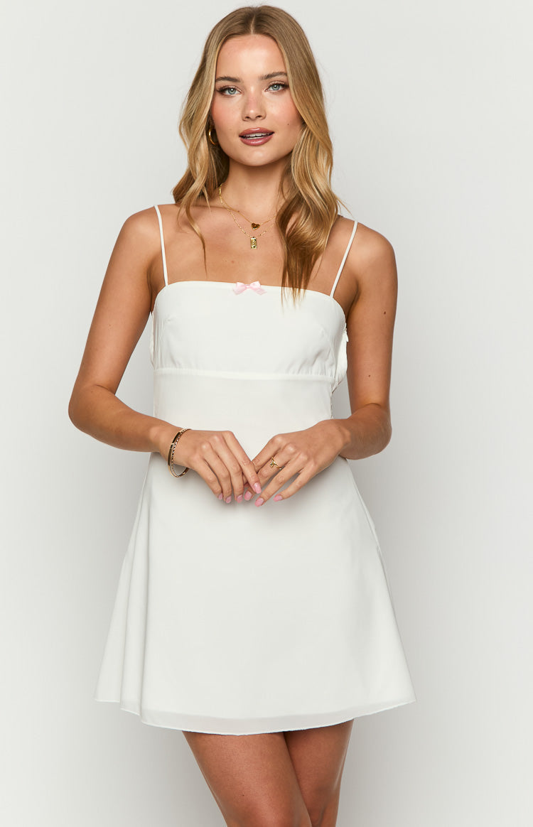 White Back Bow-Tie Mini Dress