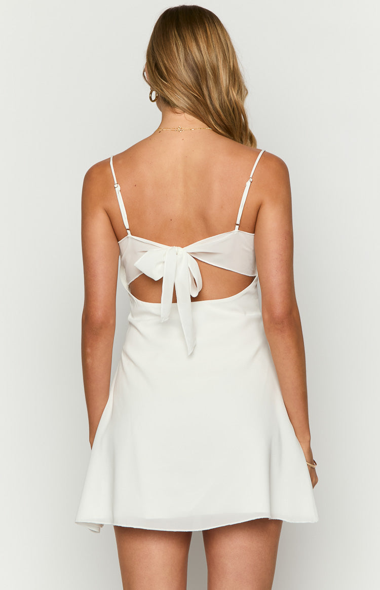 White Back Bow-Tie Mini Dress