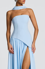 Baby Blue Off Shoulder High Slit Maxi Dress -