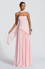 Blush Off Shoulder High Slit Maxi Dress
