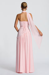 Blush Off Shoulder High Slit Maxi Dress