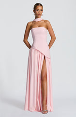 Blush Off Shoulder High Slit Maxi Dress
