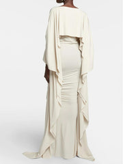 Beige Batwing Sleeved Maxi Dress