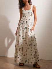 White Floral Sleeveless Maxi Dress