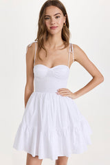 Sexy Sweetheart Tie Strap Smocked Fit & Flare Mini Summer Sundress - White
