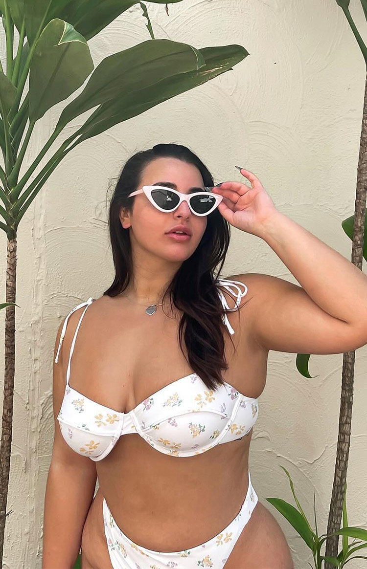 White Floral Print Bikini Sets