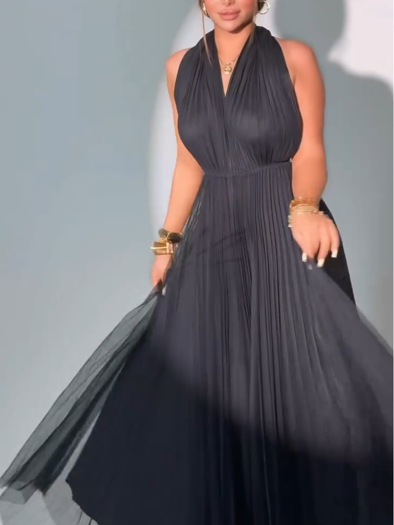 Black Backless Halter Maxi Dress
