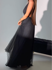Black Backless Halter Maxi Dress