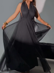Black Backless Halter Maxi Dress