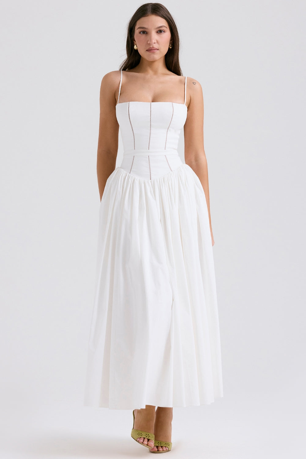 Chic Pleated Waist Slip Midi Dress
