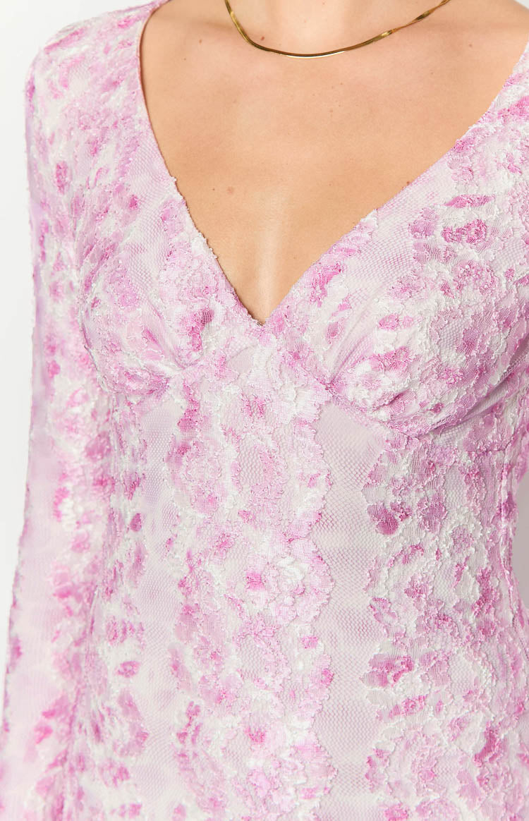 Light Pink Floral Long Sleeve Maxi Dress